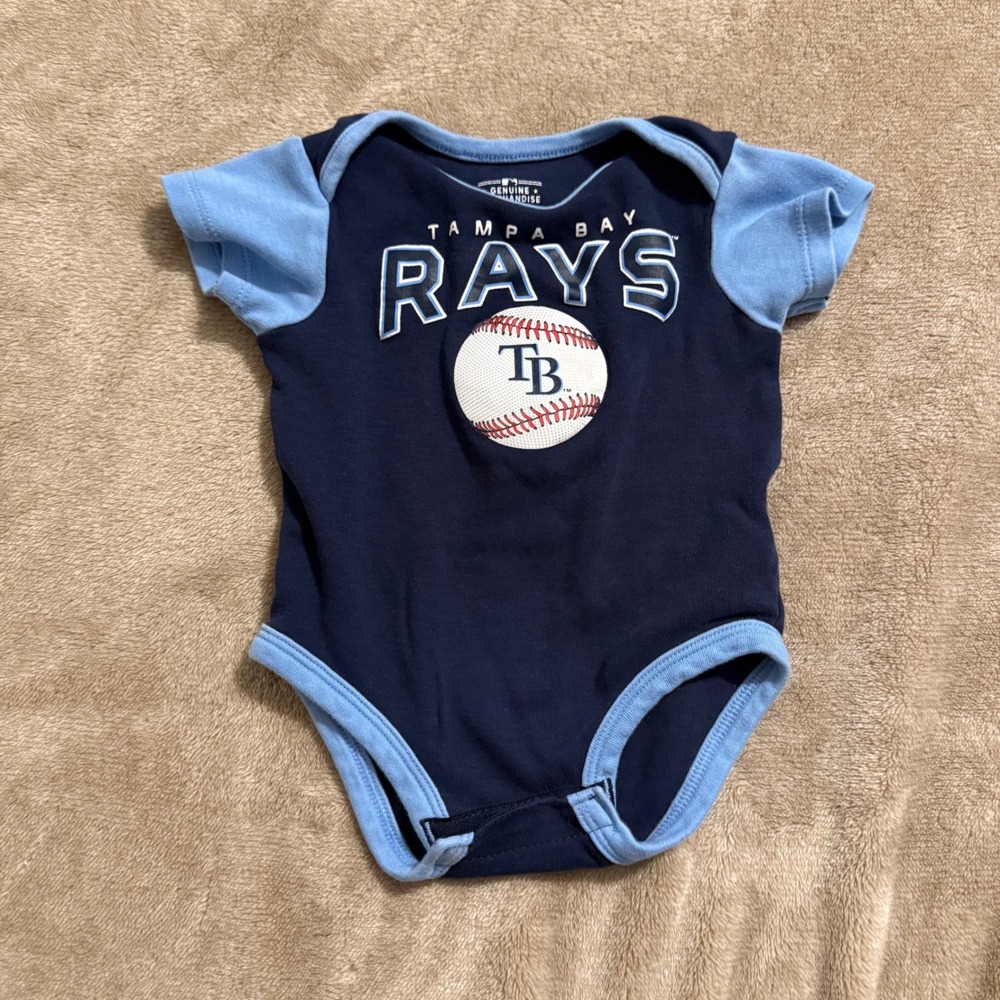 MLB Tampa Bay Rays Baby Bodysuit Navy Blue Light Blue 3-6 Months Baseball Logo
